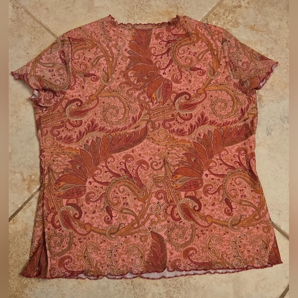 St. John's Bay Pink and Brown Paisley Short Sleeve Top Size L - Picture 4 of 7